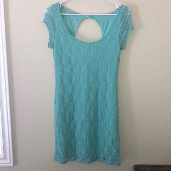 LACE TOPPED TURQUOISE DRESS - Picture 2 of 4